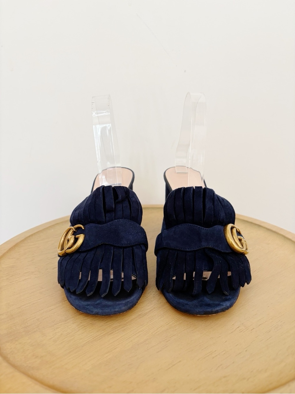 Gucci Kid Scamosciato GG Marmont Fringe Slip On Heel - Picture 2 of 8